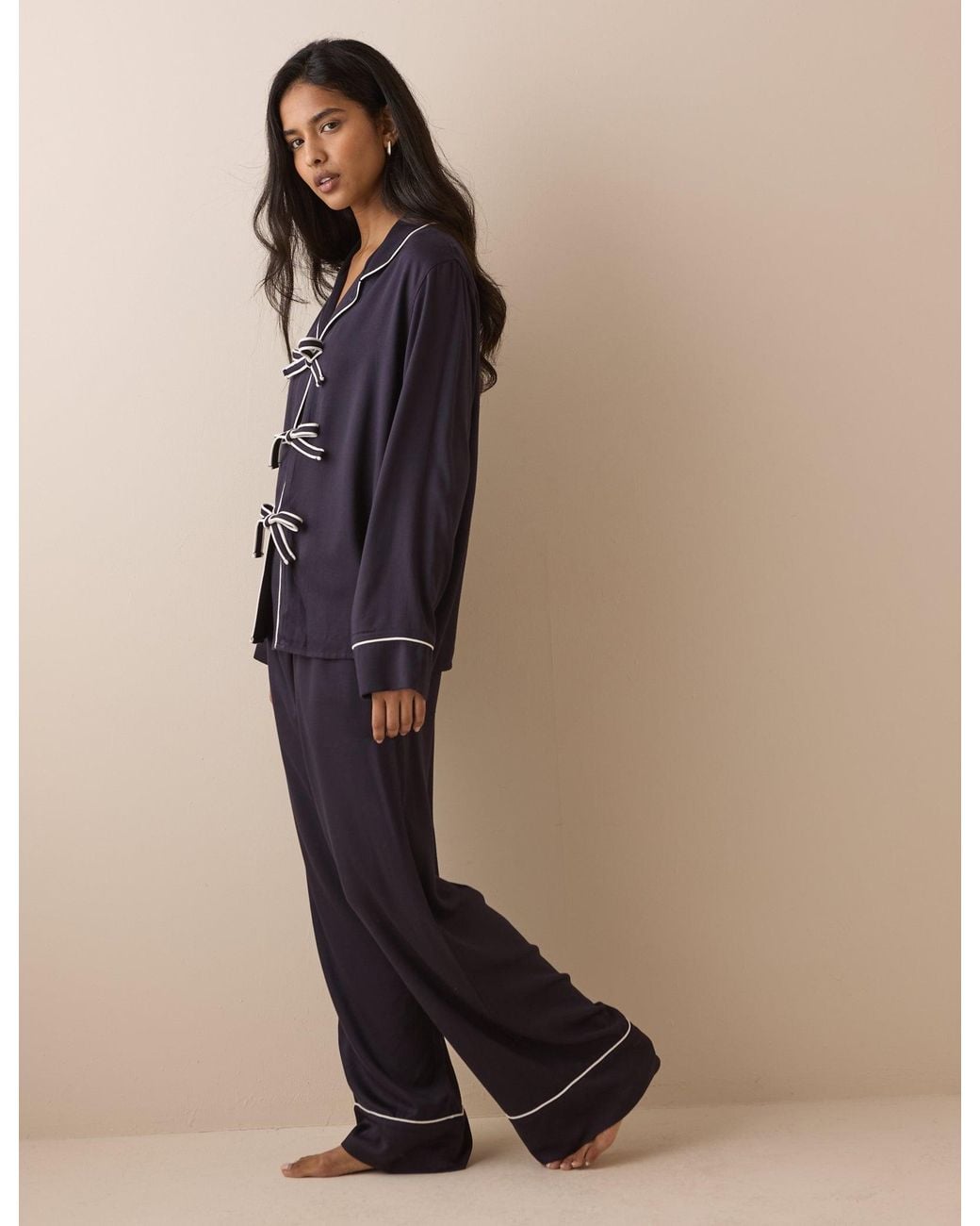 Nobody's Child Natural Tie-Front Satin Pyjama Set