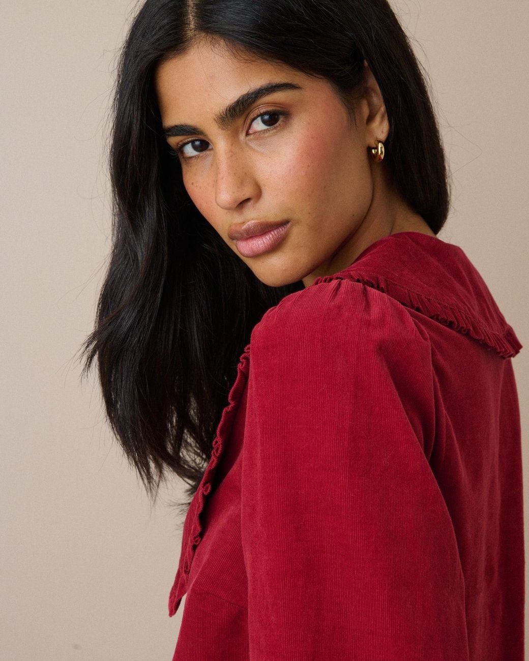 Nobody's Child Red Cord Oversized Collar Blouse