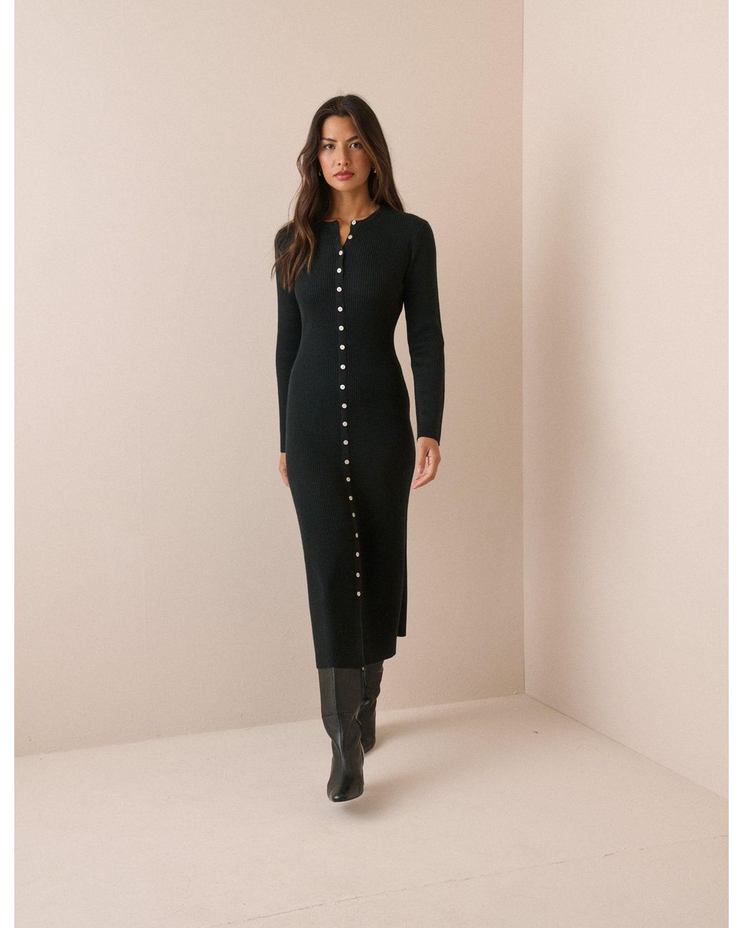 Nobody's Child Natural Ribbed Knitted Midi Dress