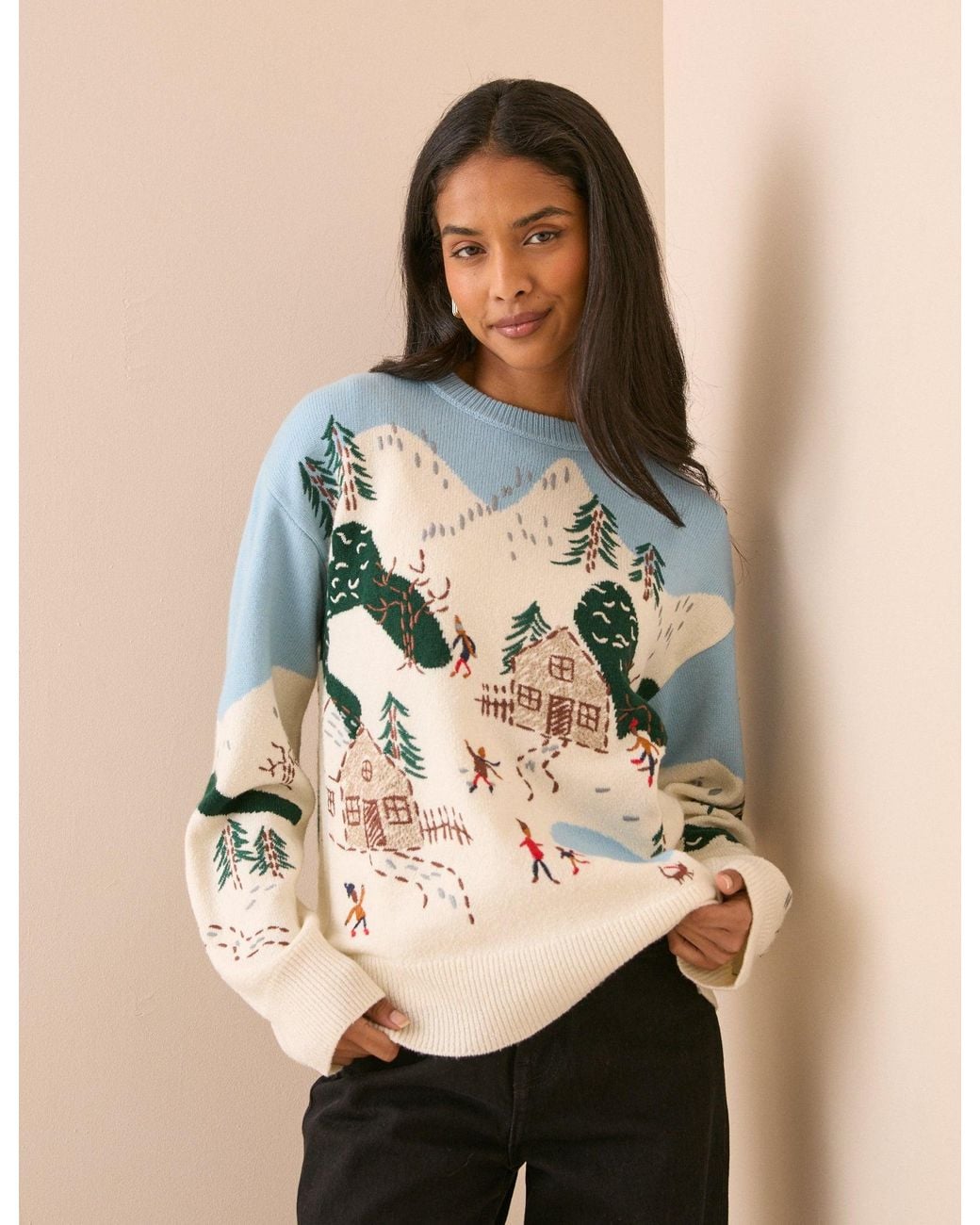 Nobody's Child Blue And Festive Wool-Blend Jumper