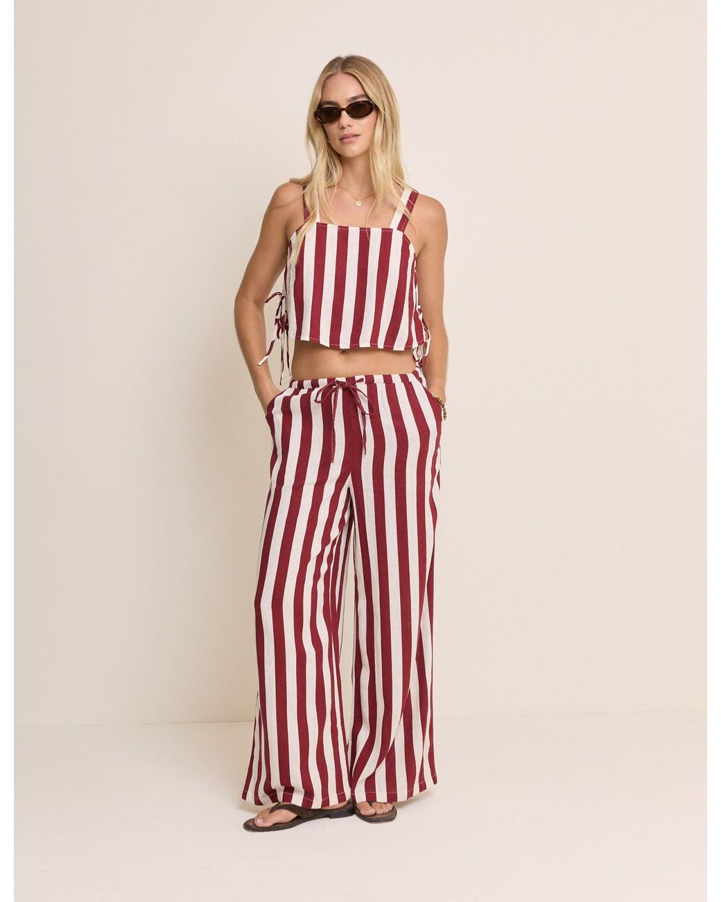 Nobody's Child Blue Burgundy Striped-Blend Reese Trousers