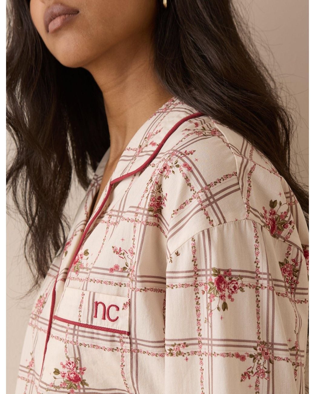 Nobody's Child Natural Check And Floral Pyjama Set