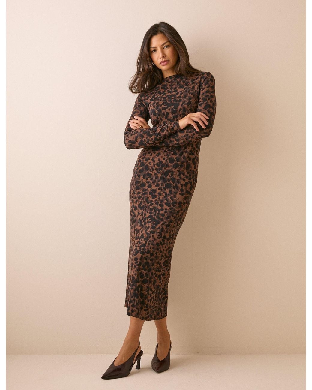 Nobody's Child Natural Animal Print Jersey Amelie Midi Dress