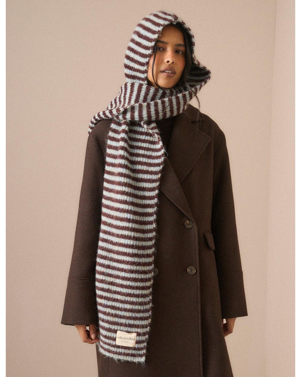Nobody's Child Brown And Ribbed Hooded Scarf