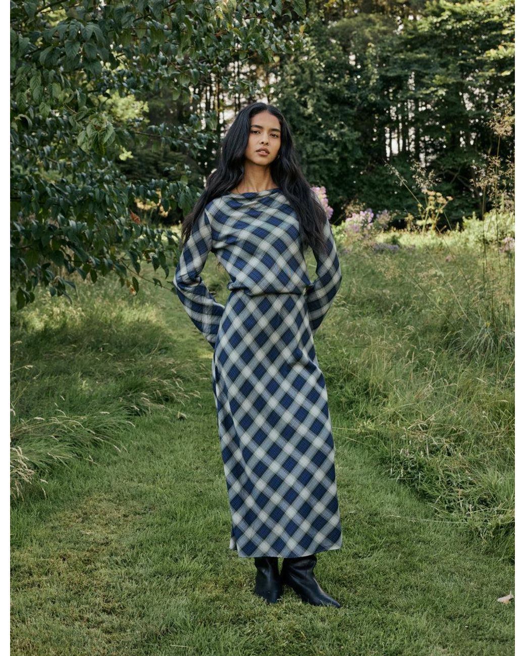 Nobody's Child Blue Check Cowl Neck Top