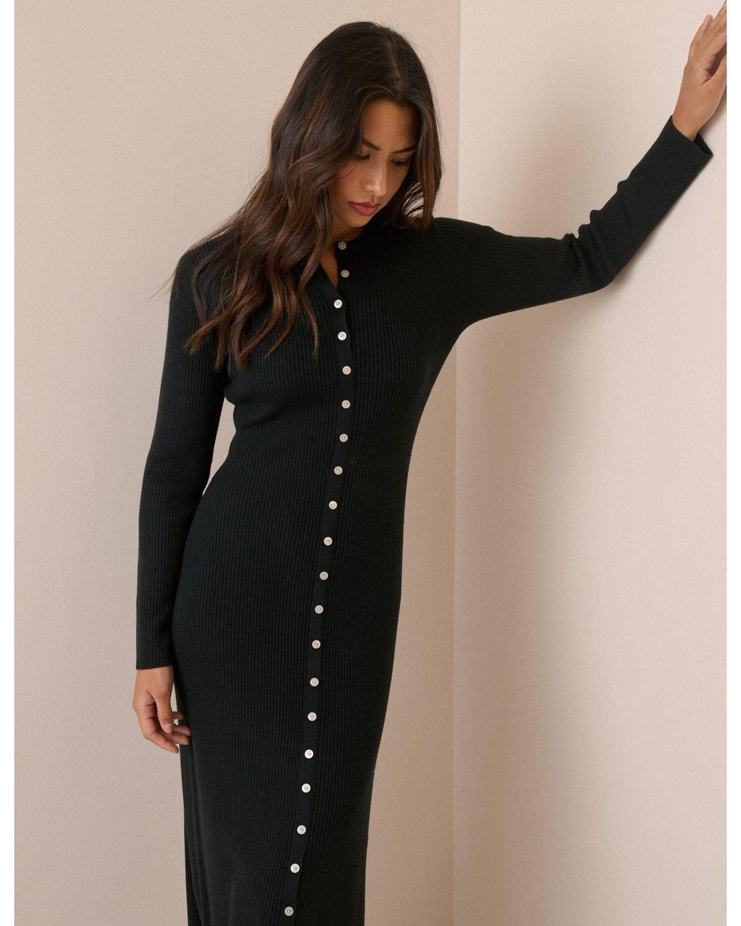 Nobody's Child Natural Ribbed Knitted Midi Dress