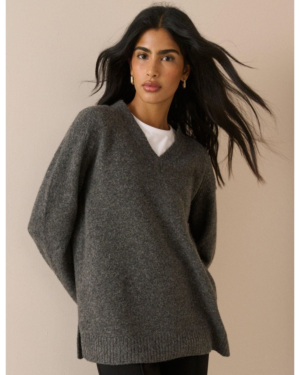 Nobody's Child Brown Marl V-Neck Longline Jumper