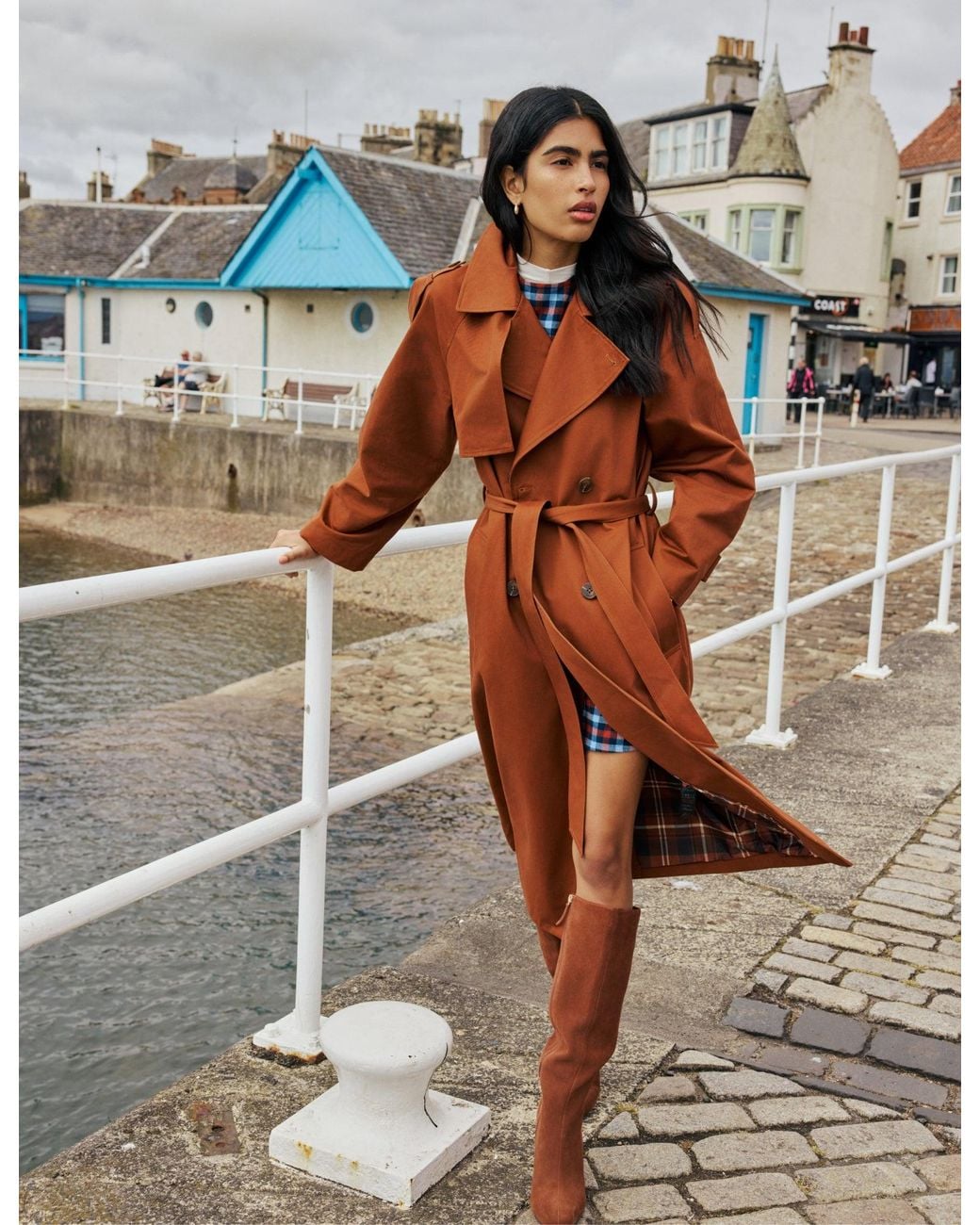 Nobody's Child Orange Rust Double-Breasted Relaxed Fit Trench Coat