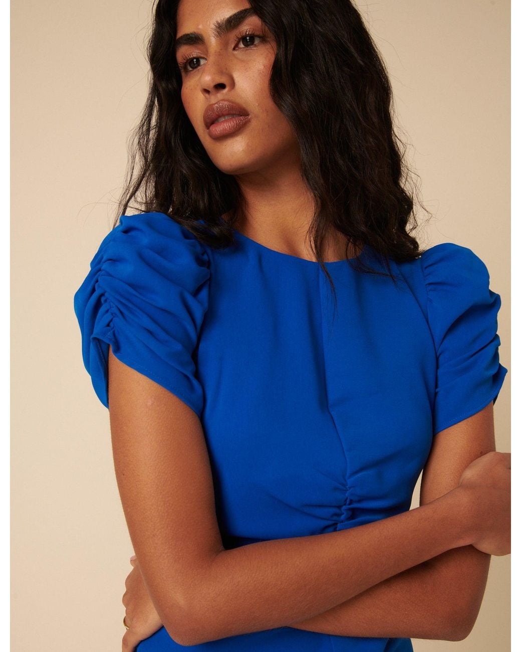 Nobody's Child Blue Ruched Naomi Midi Dress