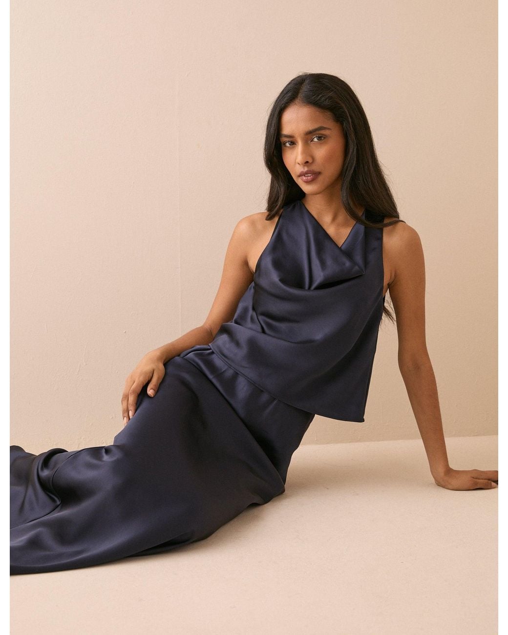 Nobody's Child Blue Satin Slip Maxi Skirt