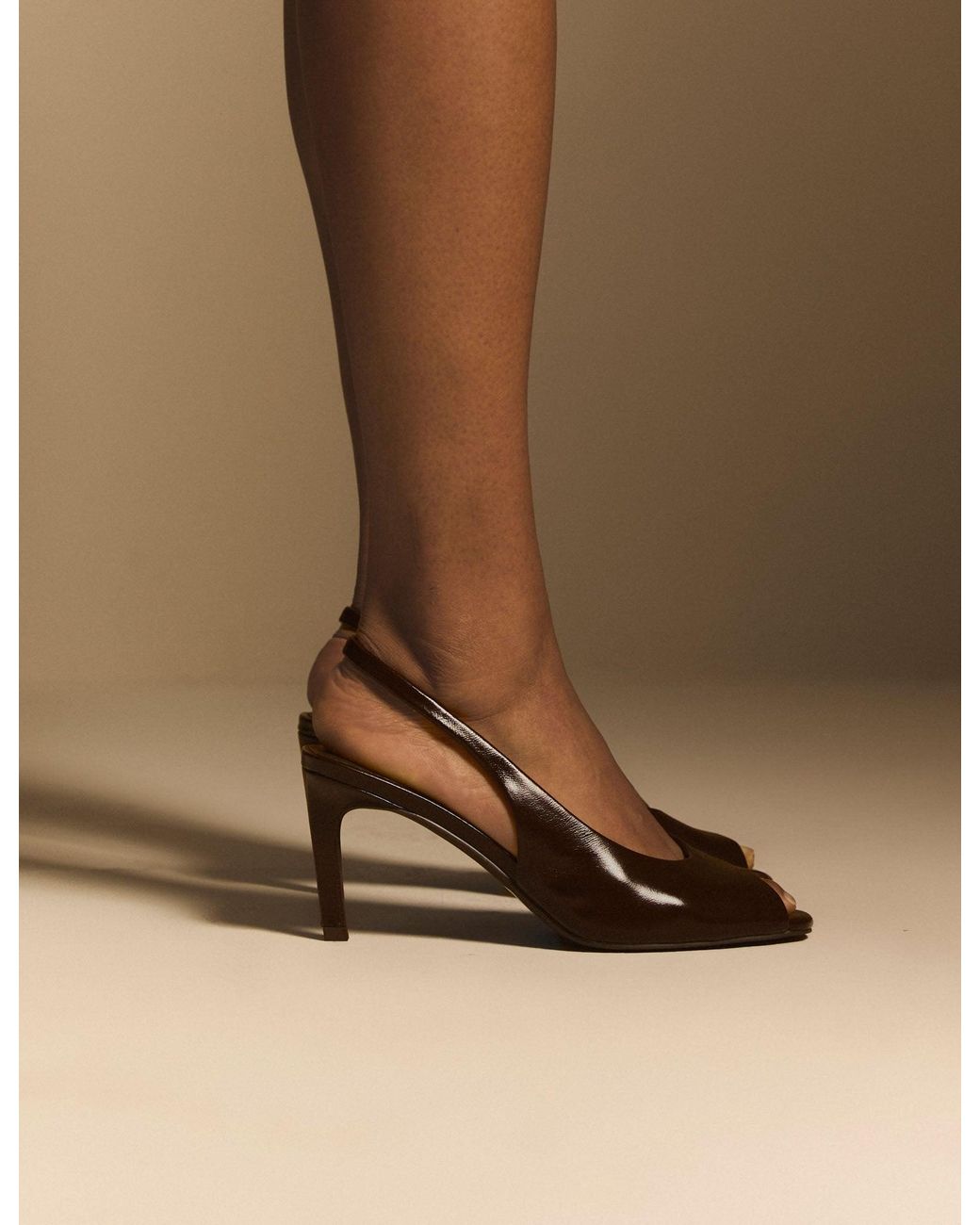 Nobody's Child Brown Chocolate Leather Peep Toe Sling Back Heels