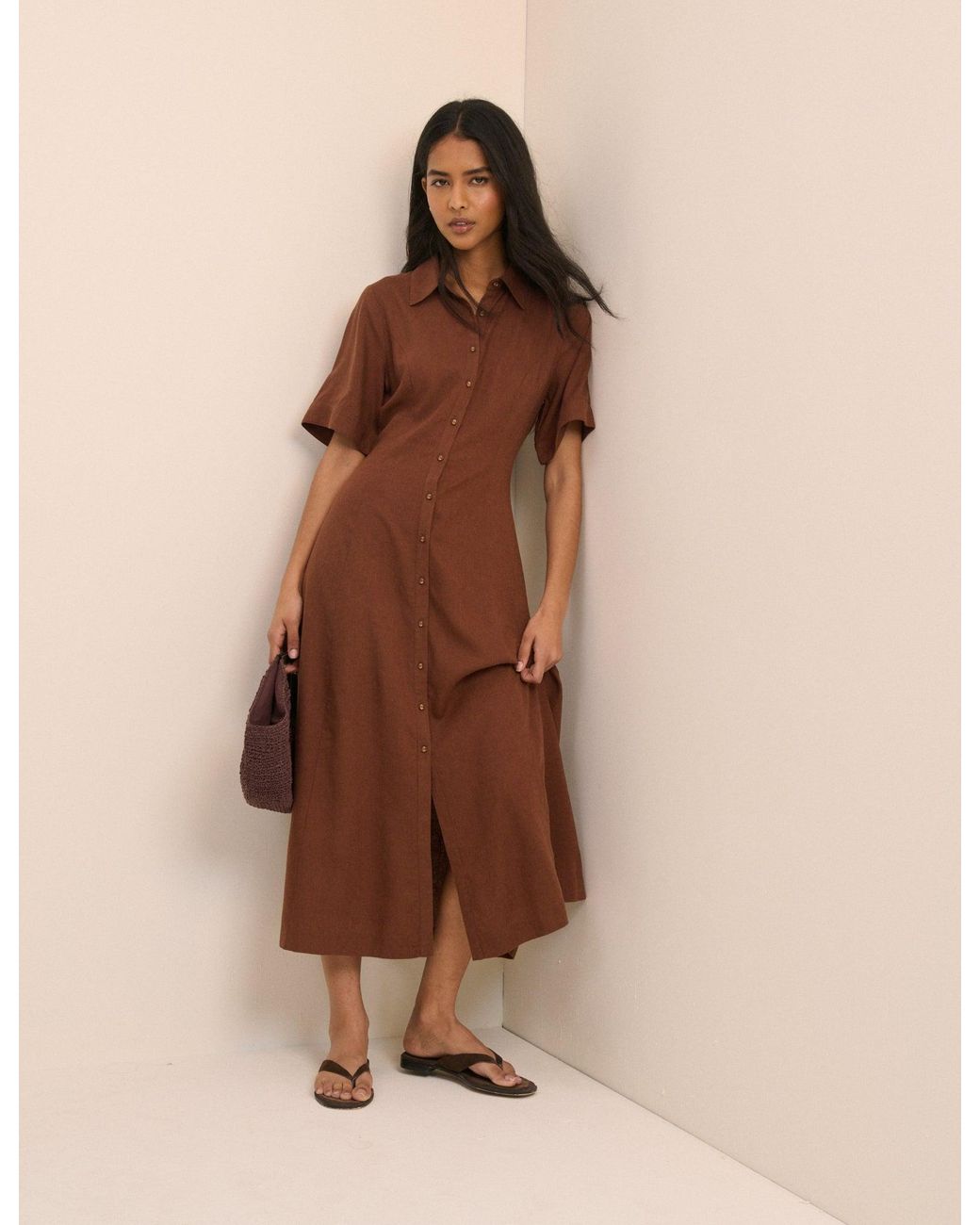 Nobody's Child Brown Short Sleeve Dillon Shirt Dress