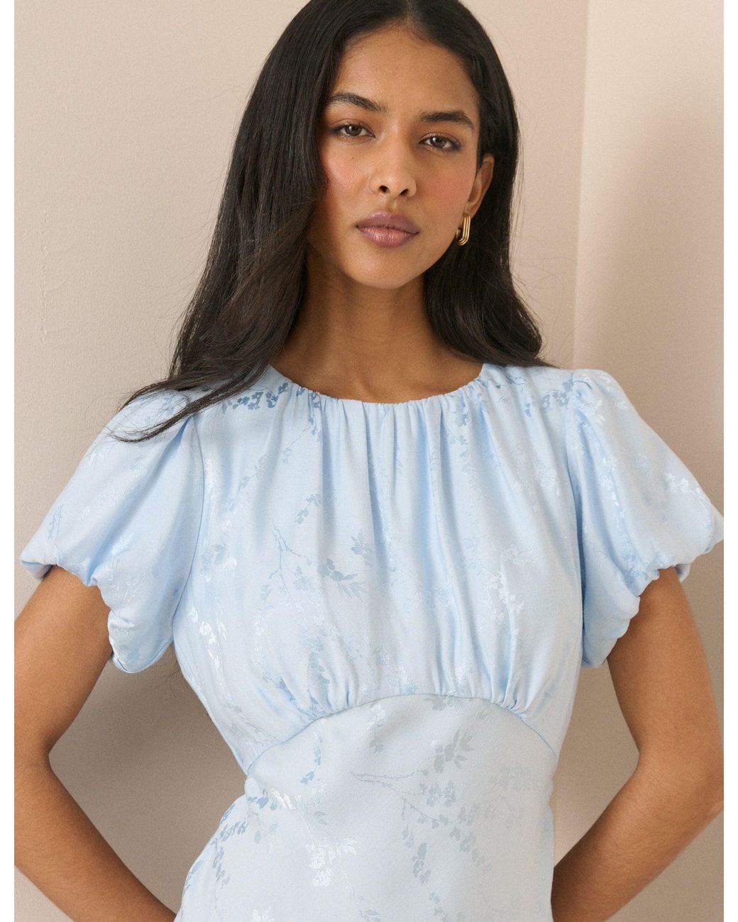 Nobody's Child Blue Light Jacquard Florals Sicily Midi Dress