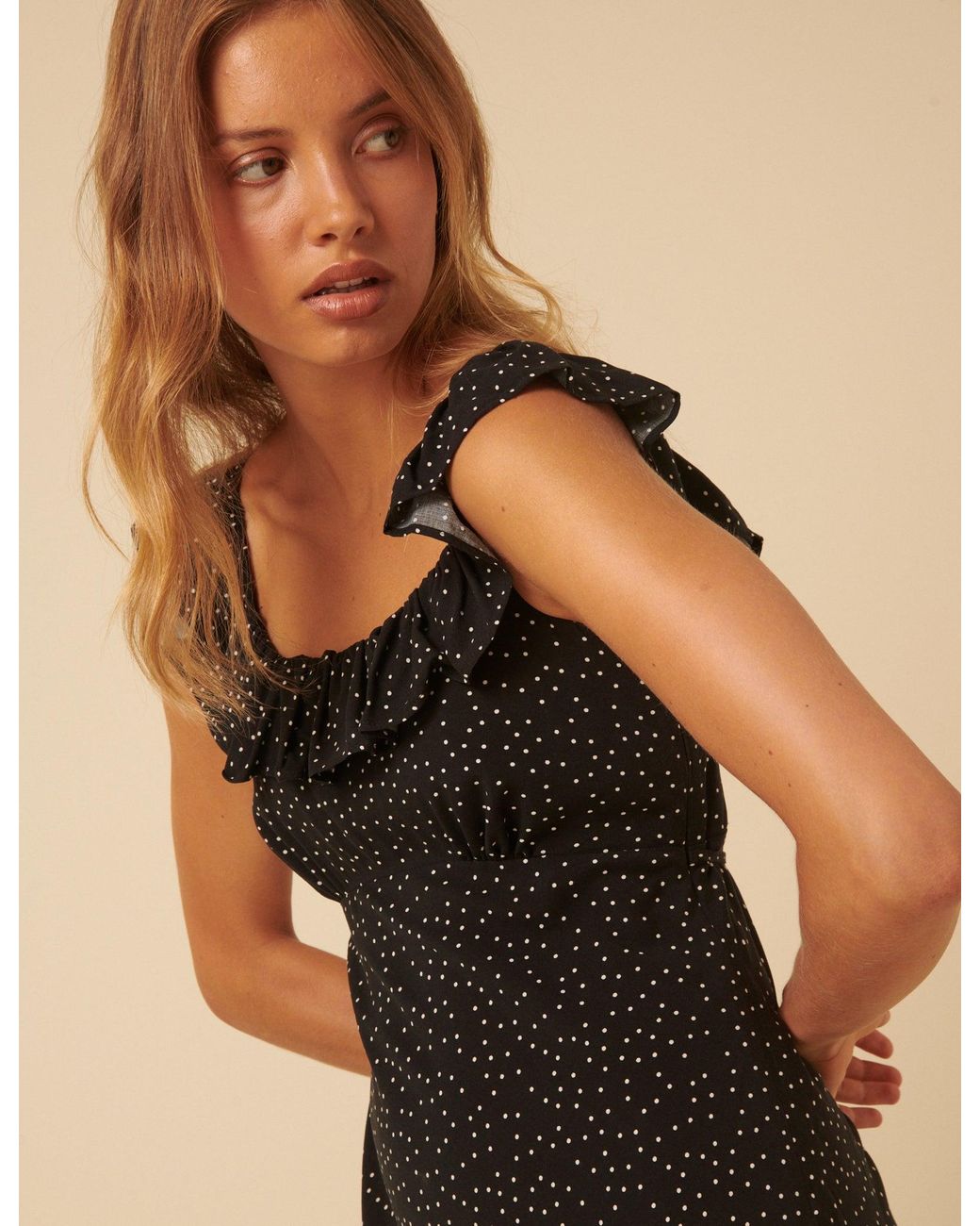 Nobody's Child Natural Polka Dot Round Neck Libby Midi Dress