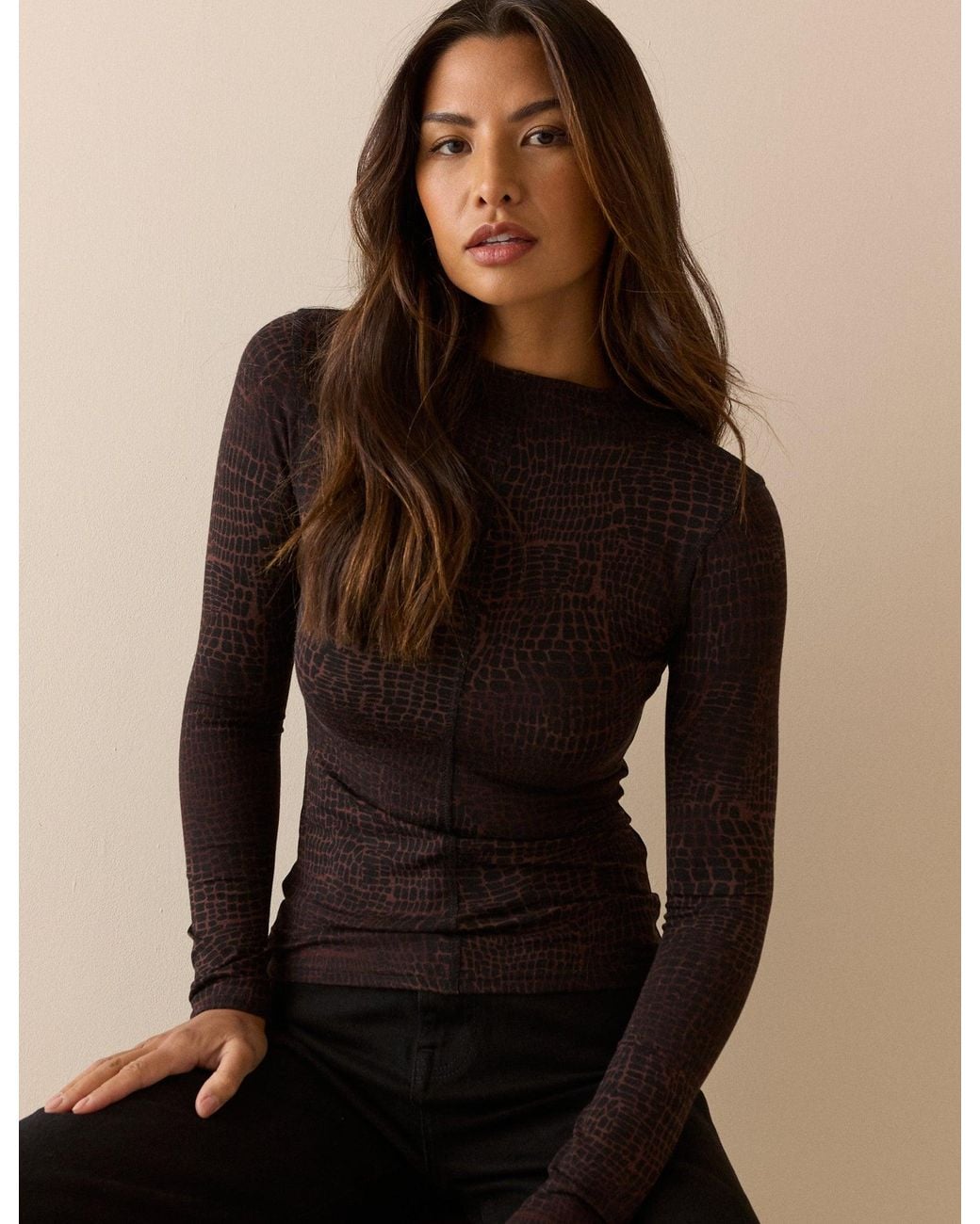 Nobody's Child Black Snake Print Jersey High Neck Top