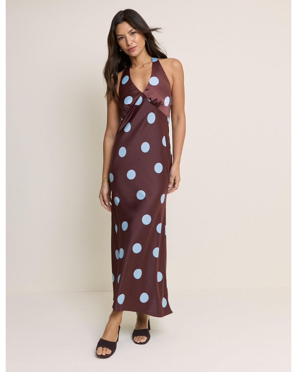 Nobody's Child Brown Polka Dot Cali Halterneck Maxi Dress