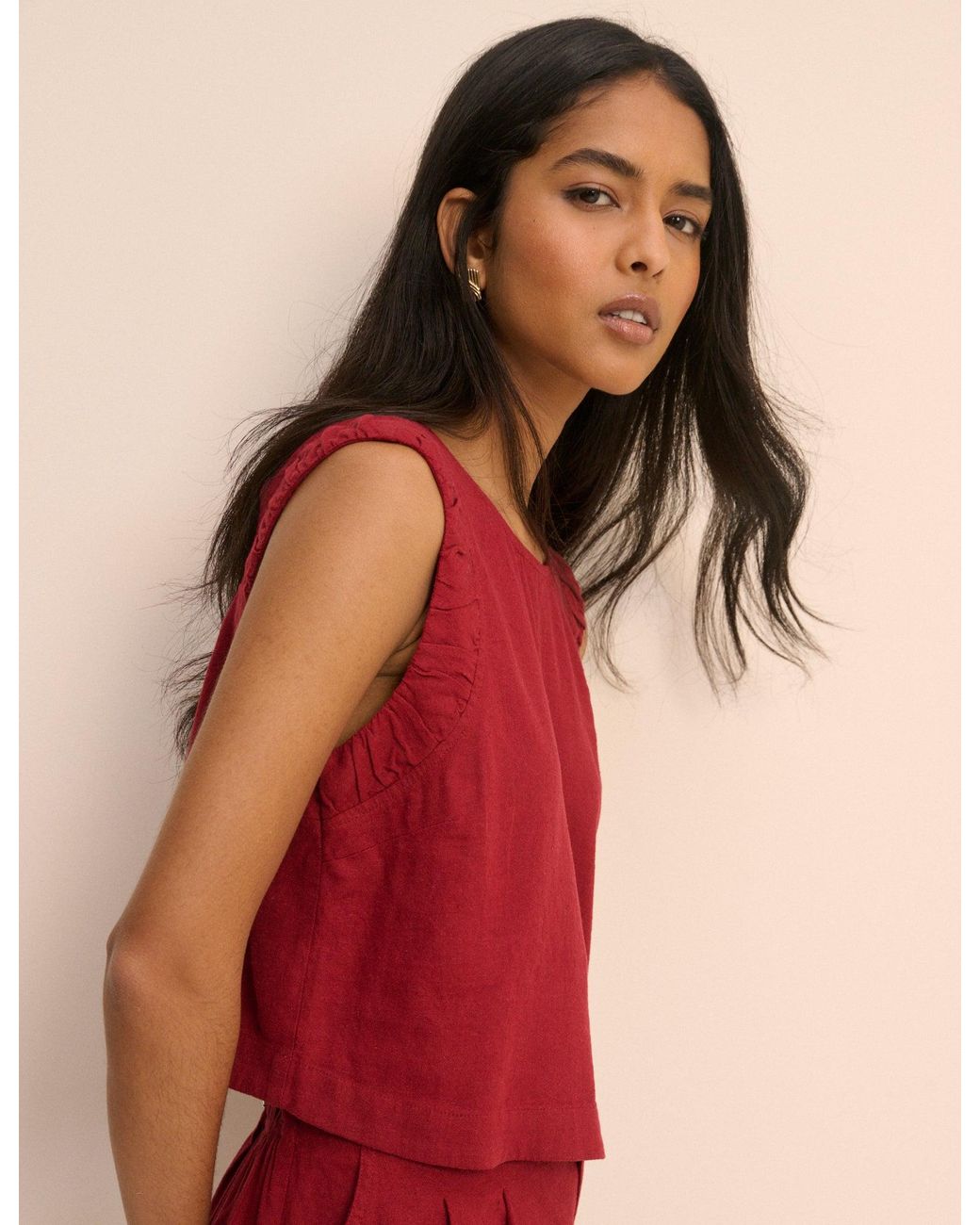 Nobody's Child Red Linen-Blend Ruched Spencer Tank