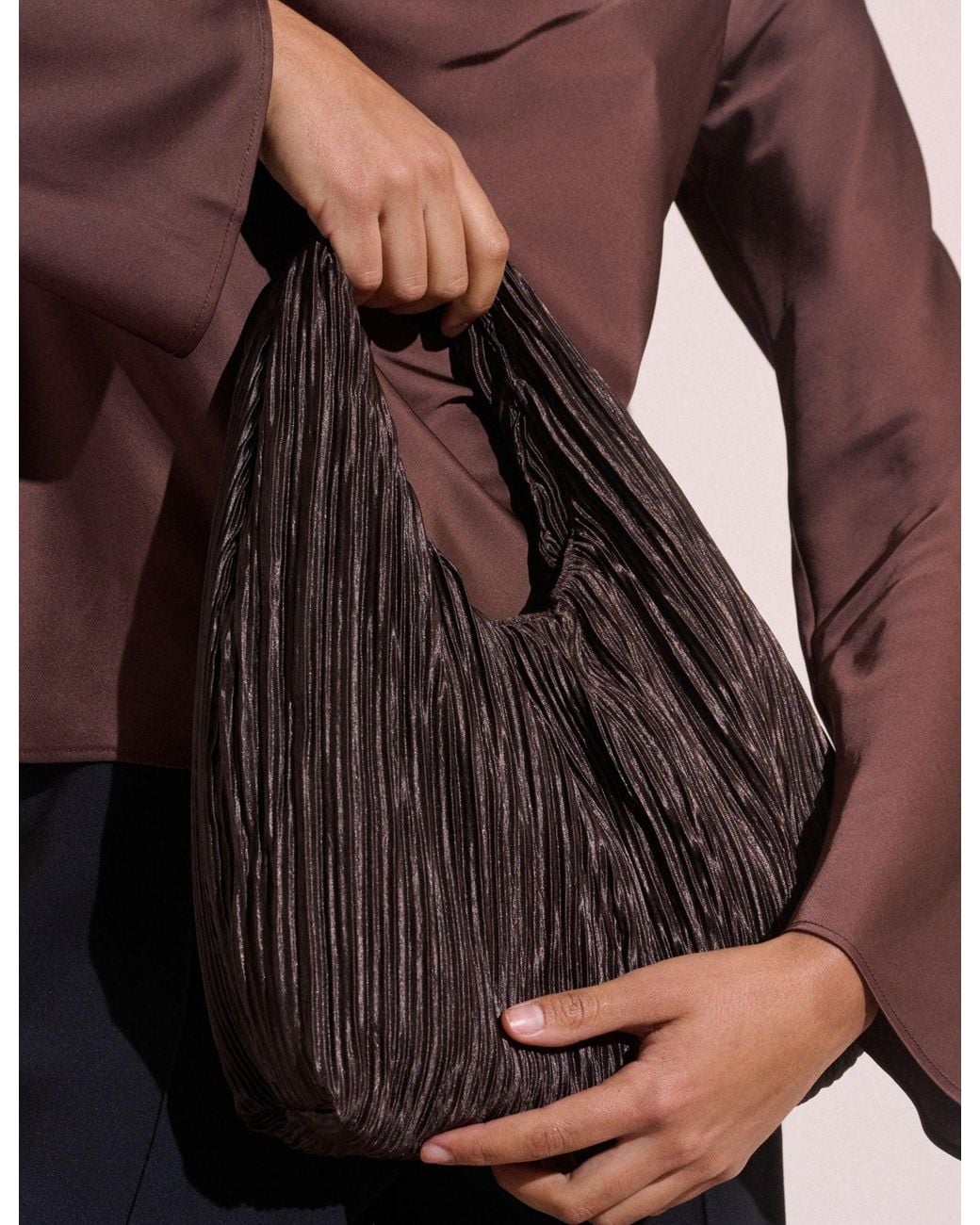 Nobody's Child Brown Pleated Satin Shoulder Bag