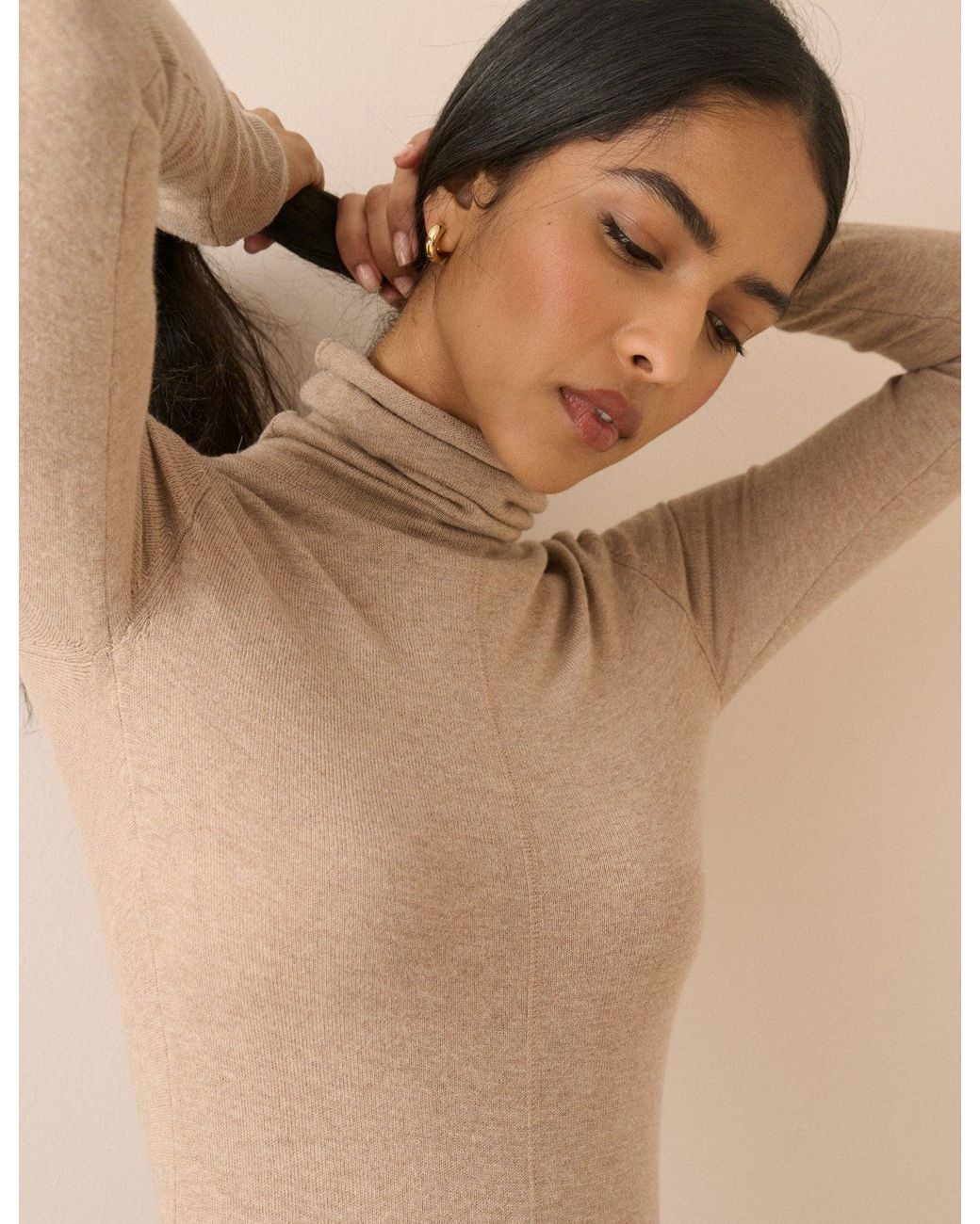 Nobody's Child Brown Camel Wool-Rich Turtle Neck Long Sleeve Top