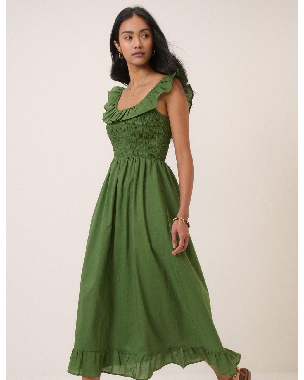 Nobody's Child Green Ruffle Mona Midi Dress