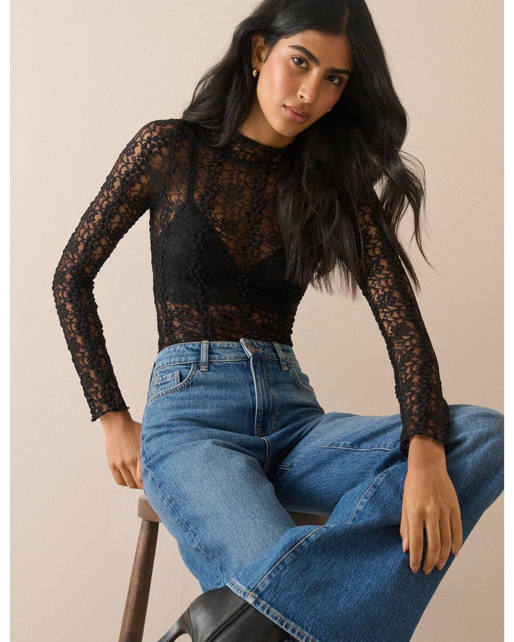 Nobody's Child Blue Lace High Neck Top