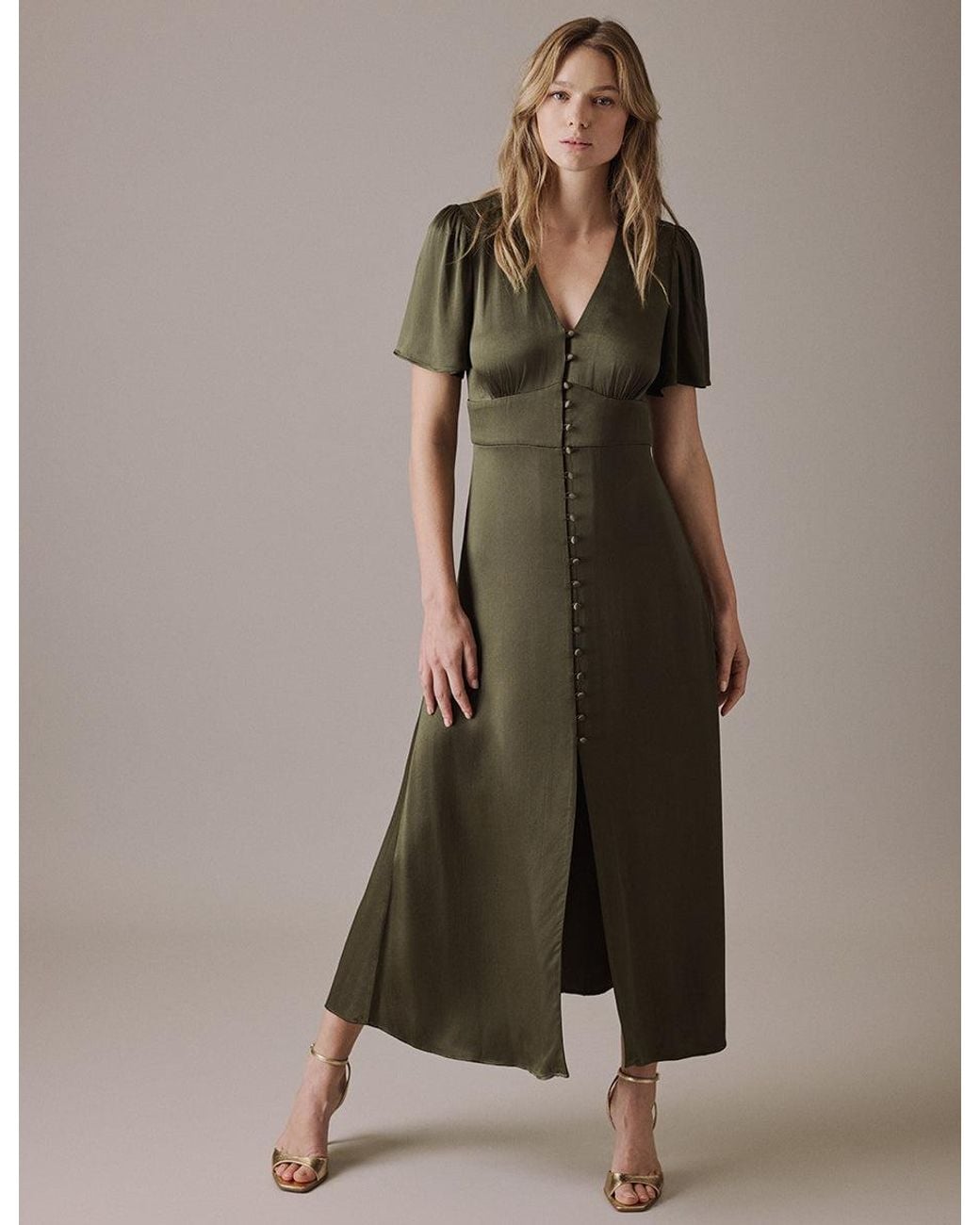 green emerald velvet dress Floral Green V Neck Midi Erin Dress main image 0