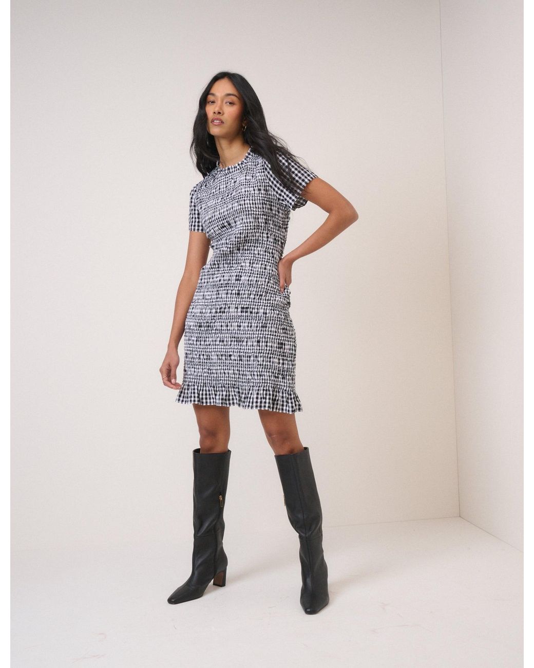 Nobody's Child Blue Gingham Shirred Martha Mini Dress