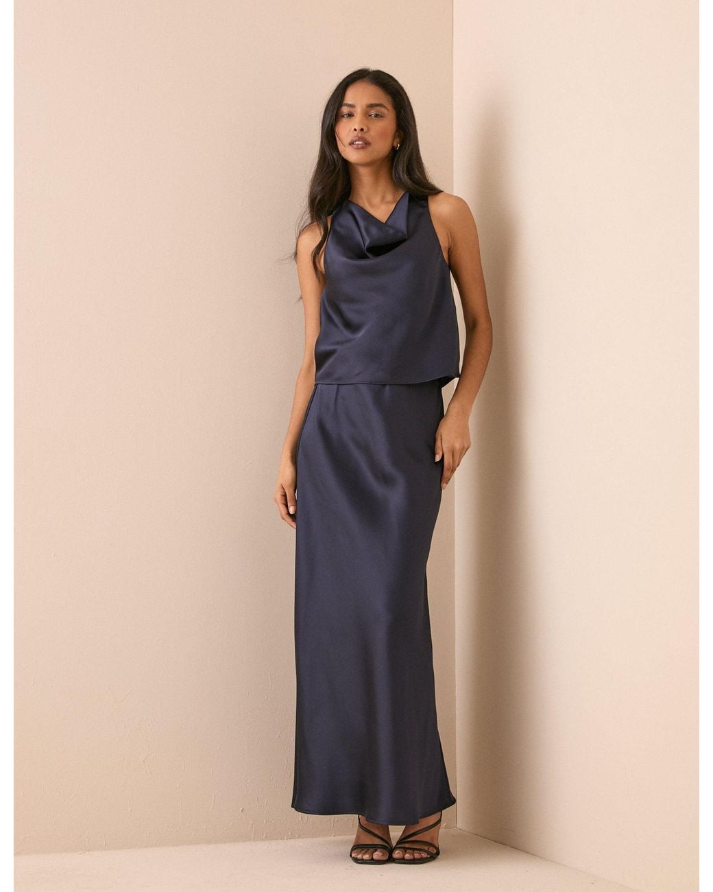 Nobody's Child Blue Satin Slip Maxi Skirt