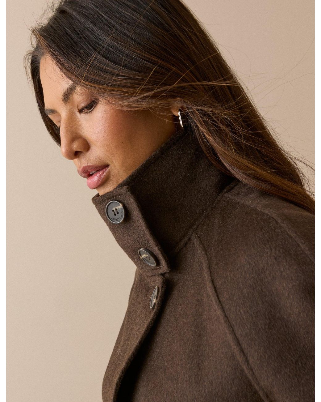 Nobody's Child Brown Funnel Neck Relaxed Fit Wool Jacket