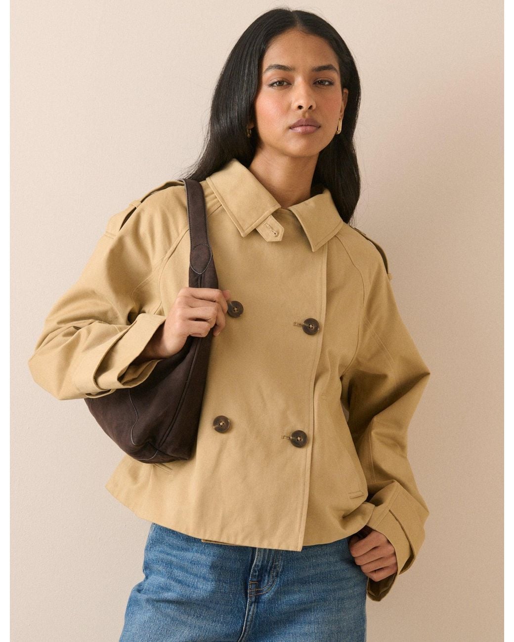 Nobody's Child Natural Camel Double Breasted Veloria Trench Jacket