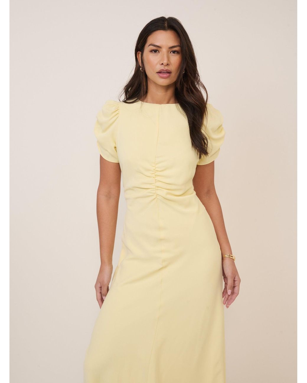 Nobody's Child Natural Butter Ruched Naomi Midi Dress