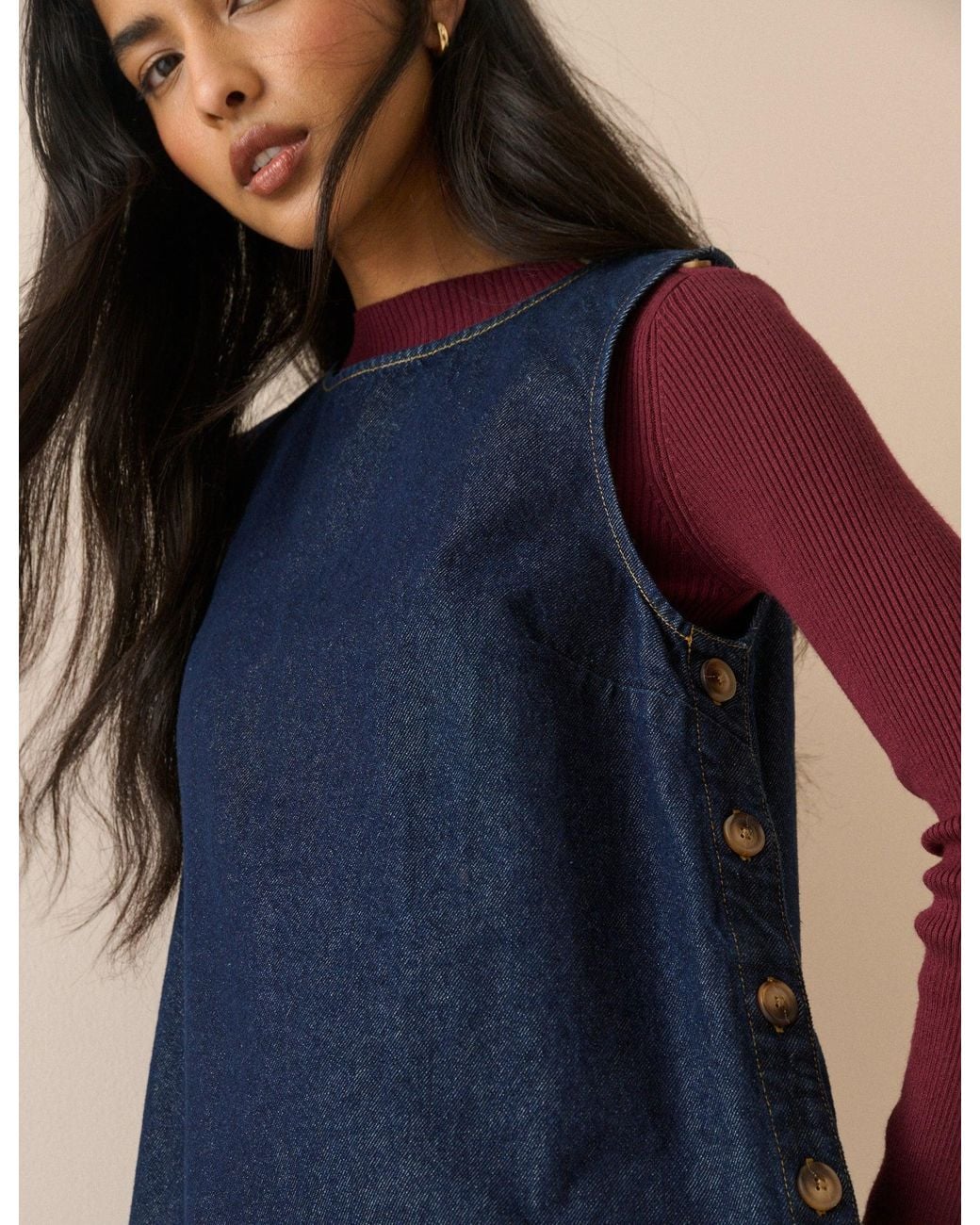 Nobody's Child Blue Dark Denim Izzie Pinafore Mini Dress