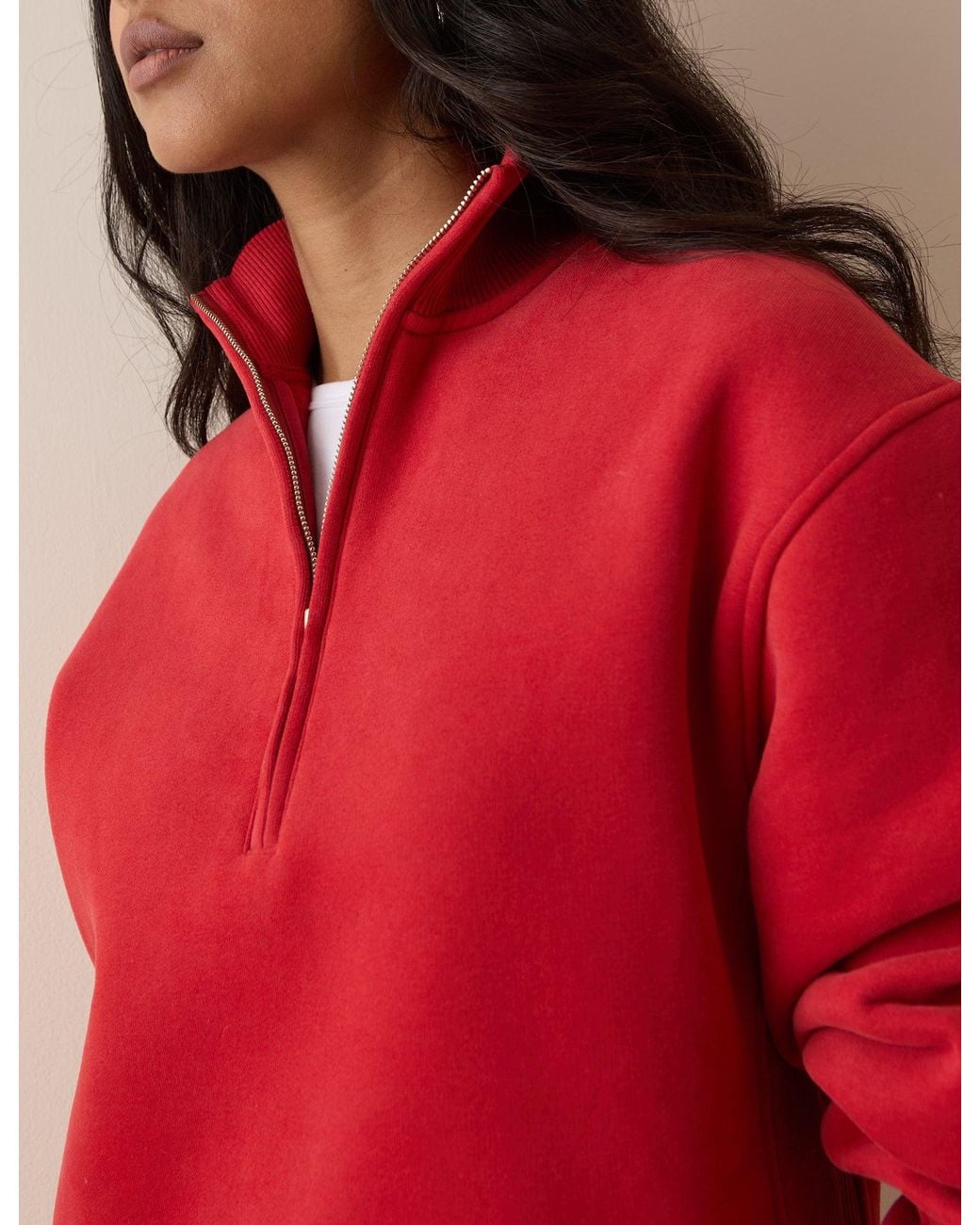 Nobody's Child Red Quarter Zip Funnel Neck Sweatshirt