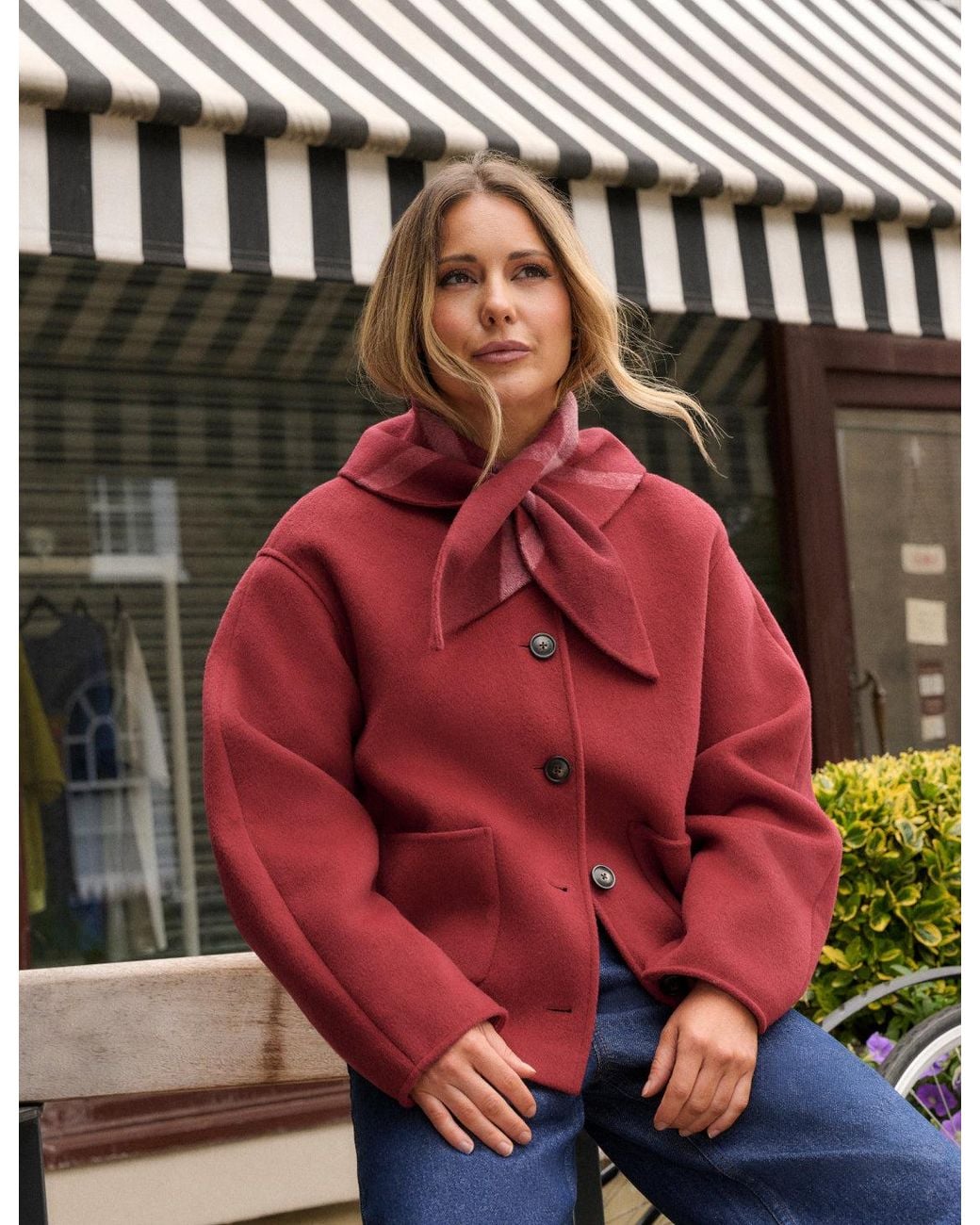 Nobody's Child Red Tie Neck Wool-Blend Jacket