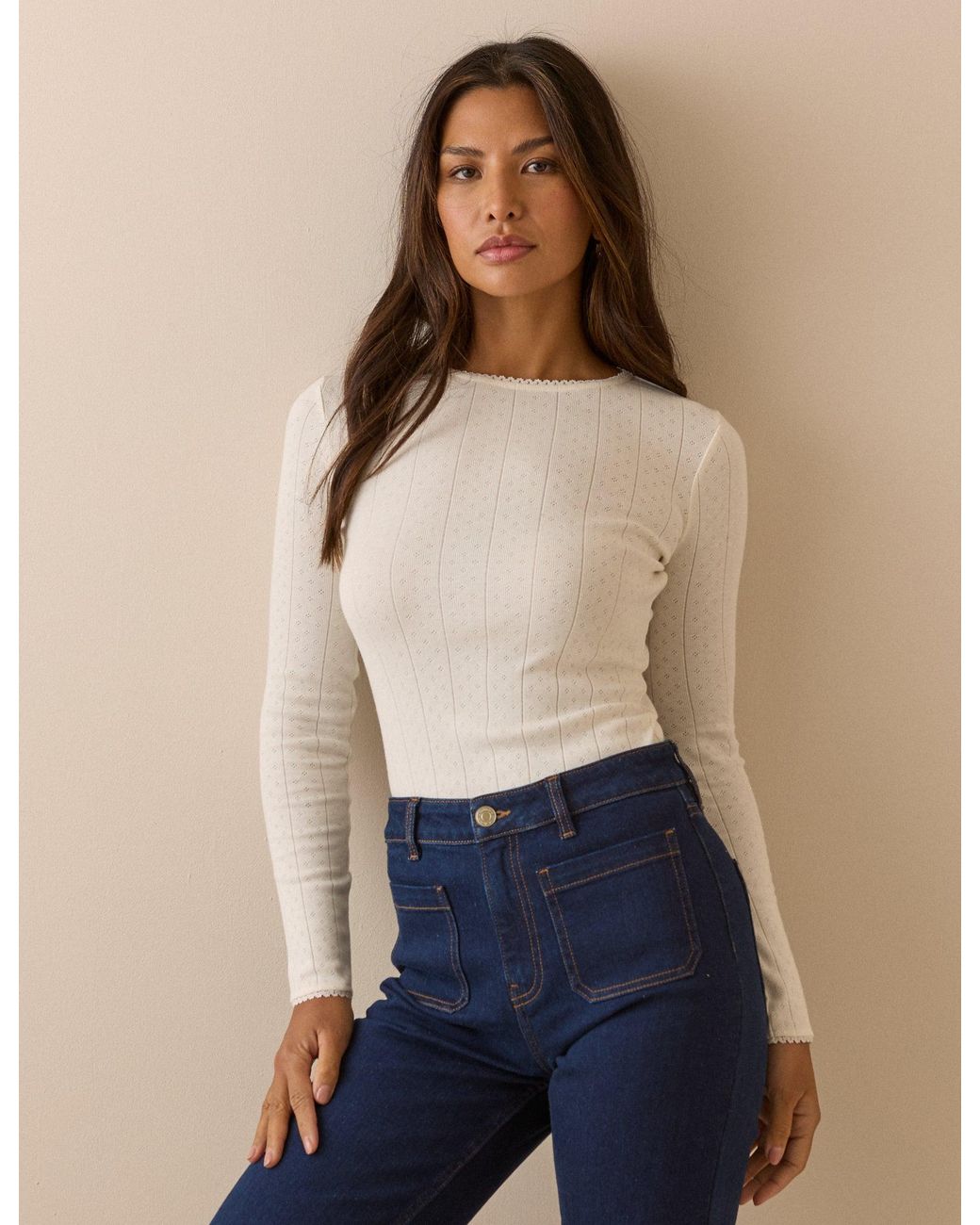 Nobody's Child Blue Pointelle Long Sleeve Top