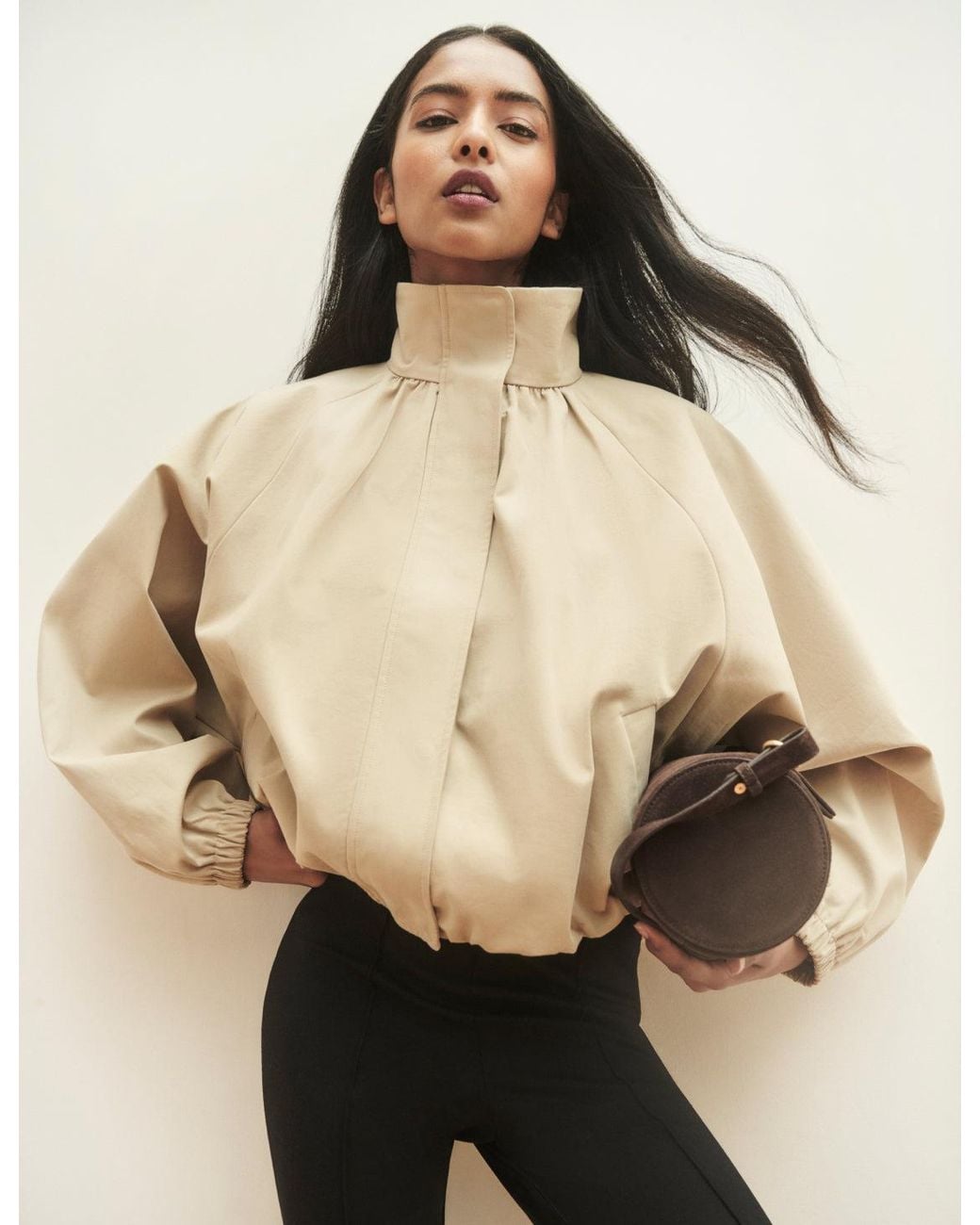Nobody's Child Natural Funnel Neck Balloon Sleeve Murphy Jacket