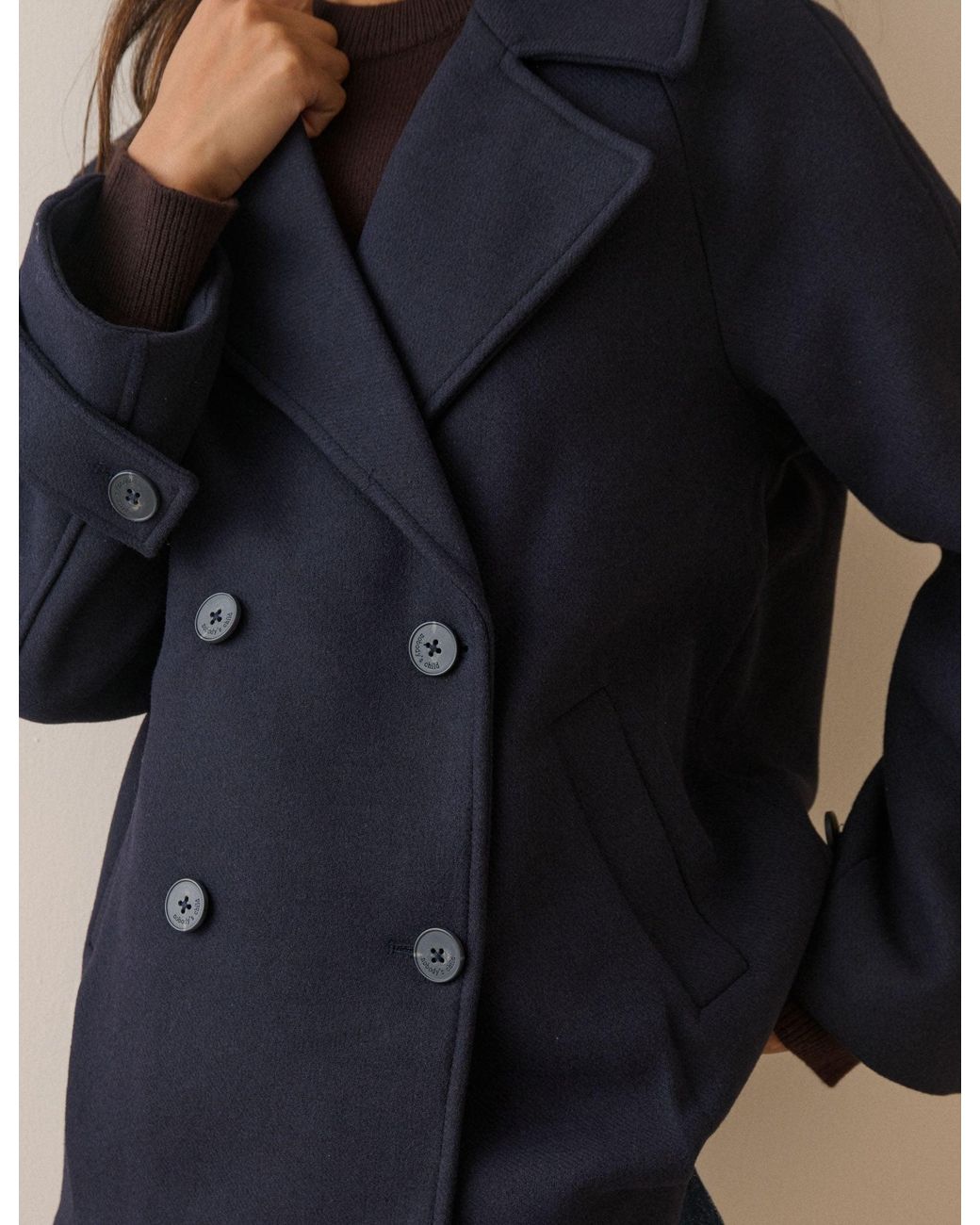Nobody's Child Blue Oversized Collar Wool-Blend Pea Coat