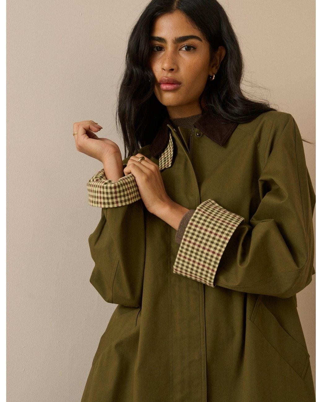 Nobody's Child Green Cord Detail Long Barn Coat