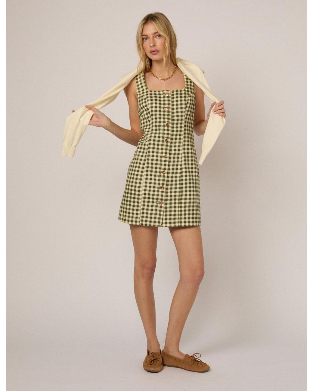 Nobody's Child Natural Gingham Harvey Fitted Mini Dress