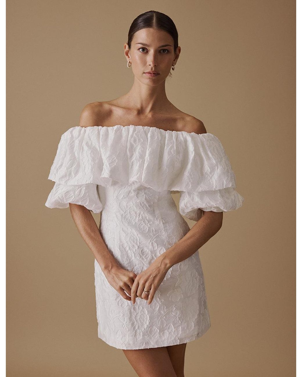 Nobody's Child Brown Puff Sleeve Mini Blakeney Bridal Dress
