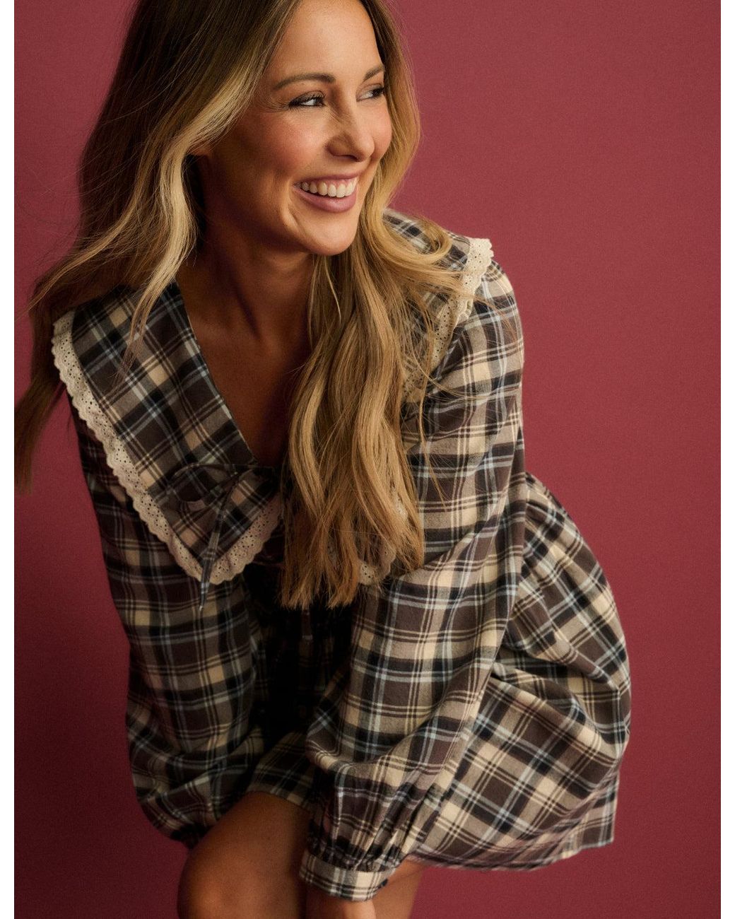 Nobody's Child Brown Tartan Oversized Collared Kia Mini Dress