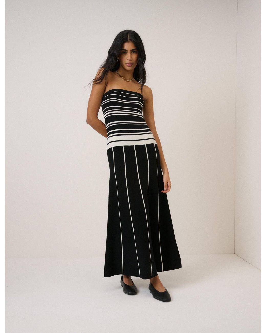Nobody's Child Black Striped Knitted Bandeau Midi Dress