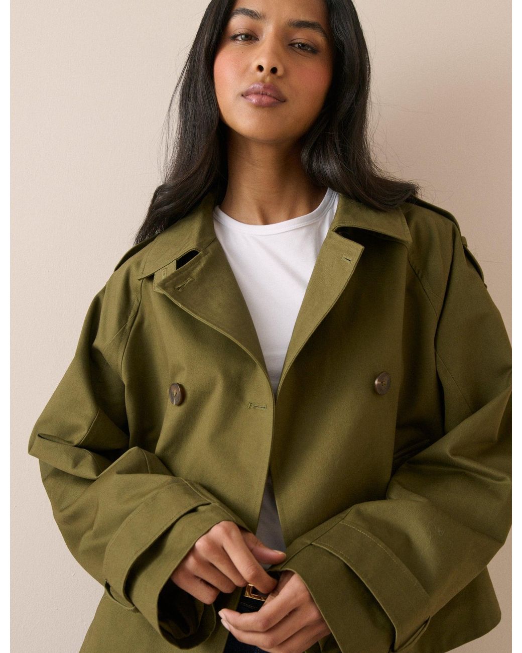 Nobody's Child Green Double Breasted Veloria Trench Jacket