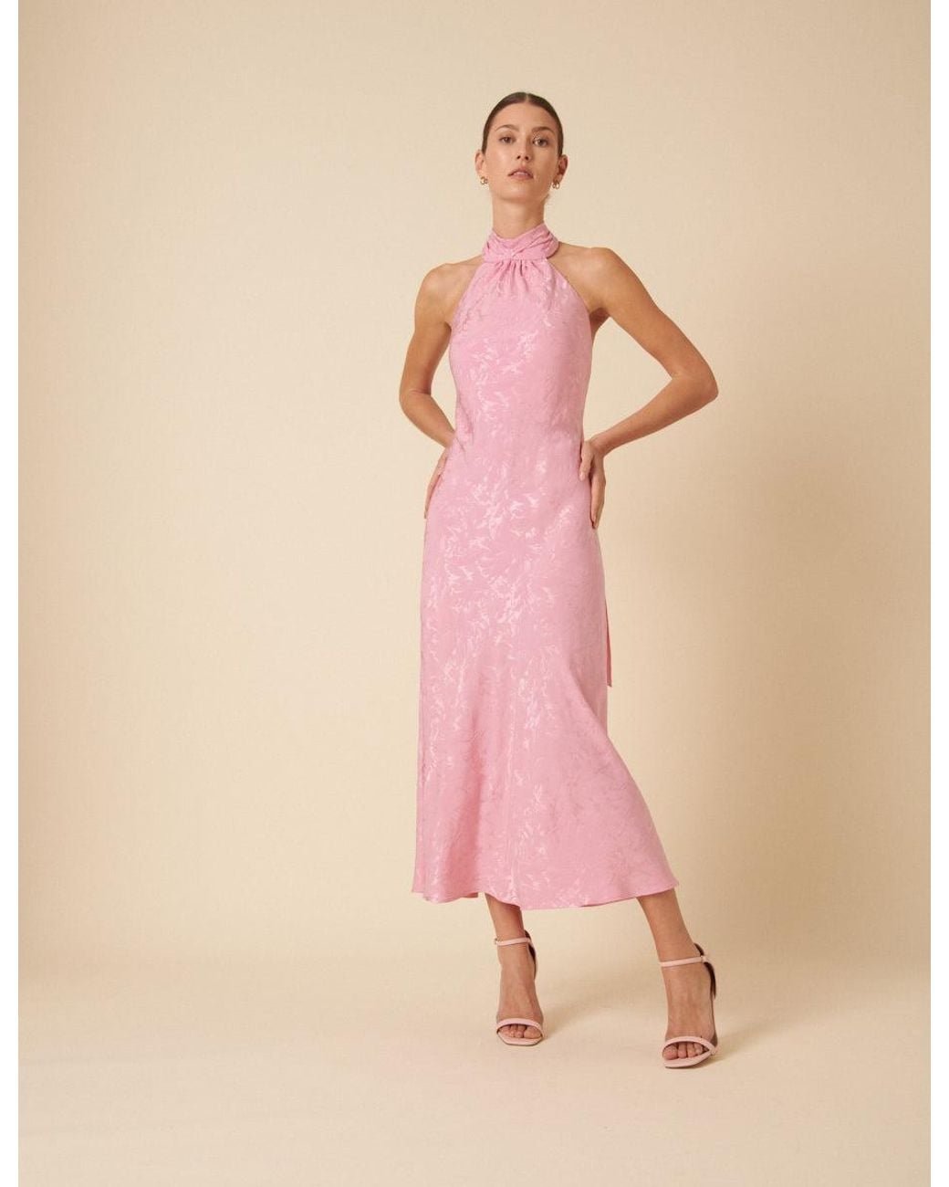Nobody's Child Pink Floral Satin Fifi Midi Dress
