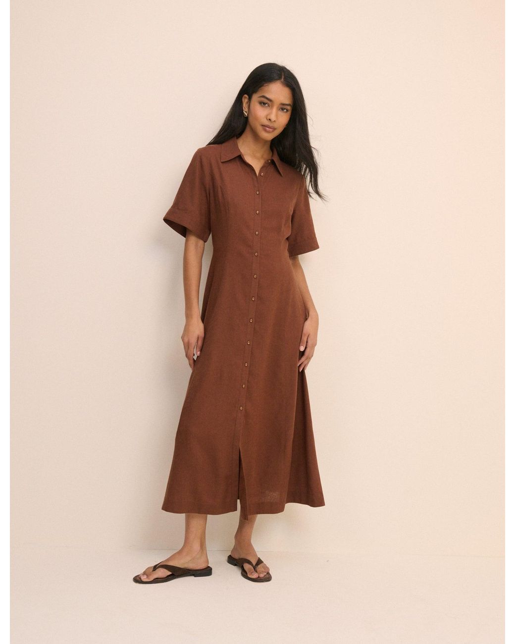 Nobody's Child Brown Short Sleeve Dillon Shirt Dress