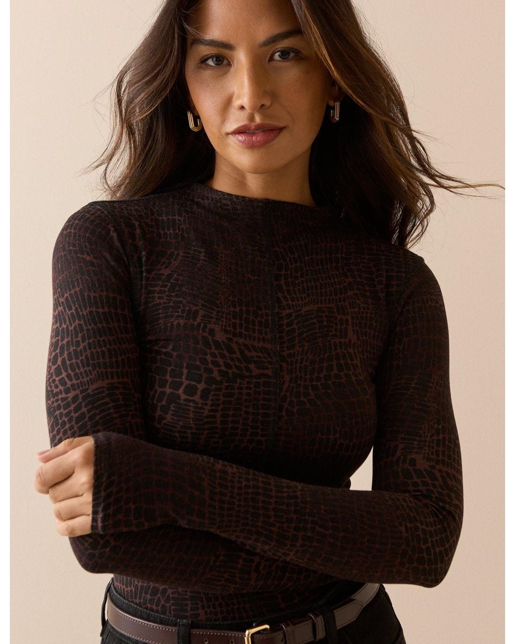 Nobody's Child Black Snake Print Jersey High Neck Top