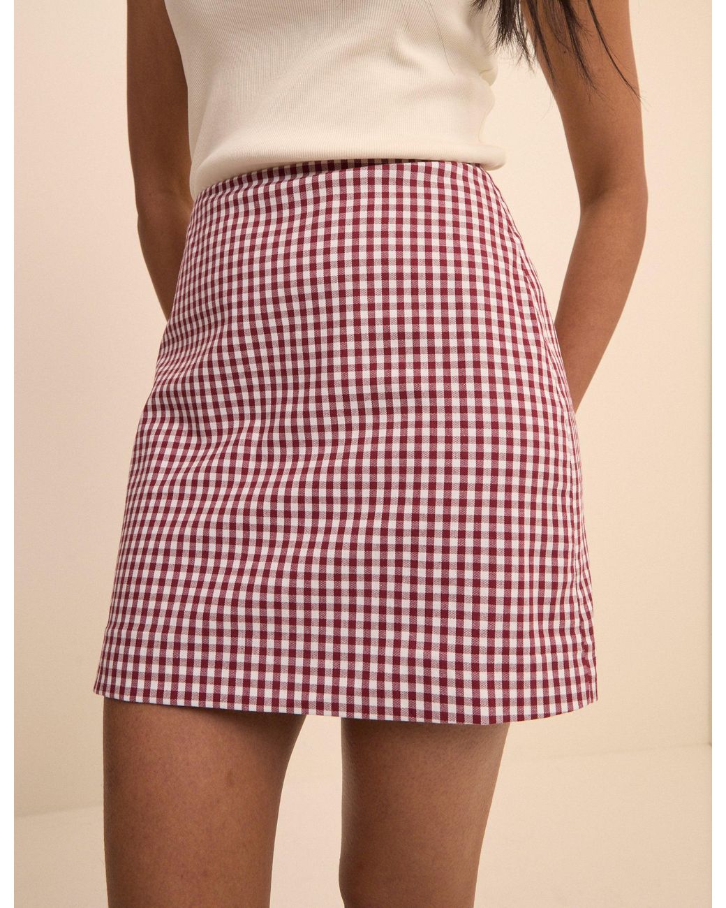 Nobody's Child Red Burgundy Gingham Claudia Mini Skirt