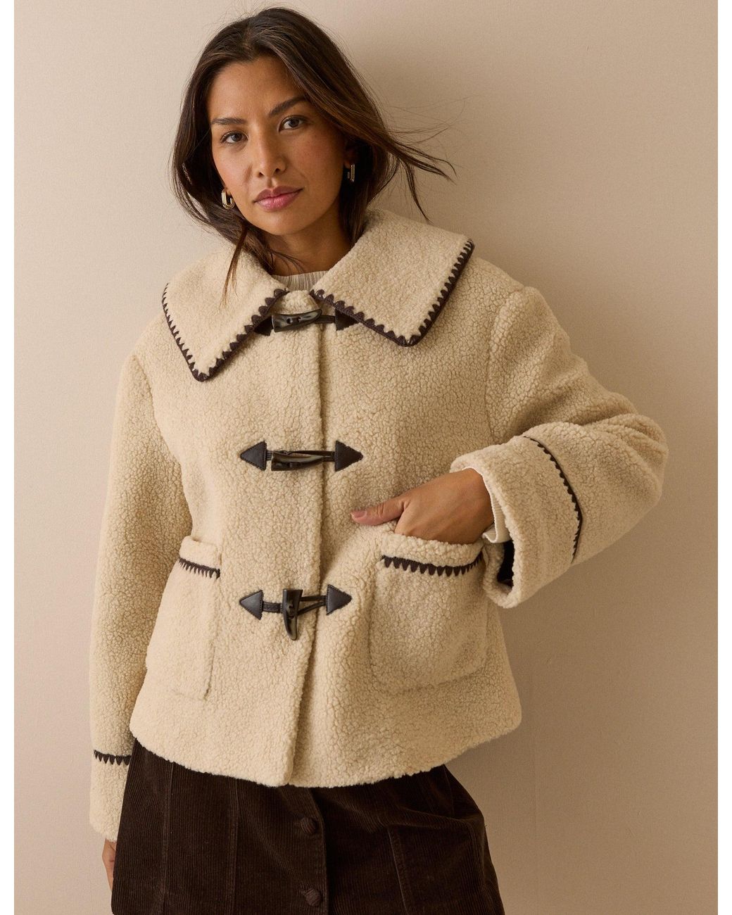Nobody's Child Natural Oversized Collar Borg Jacket