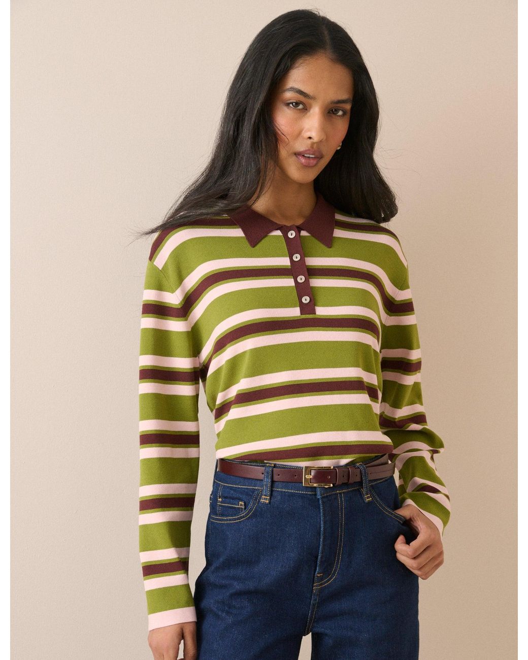 Nobody's Child Yellow And Striped Knit Polo Top