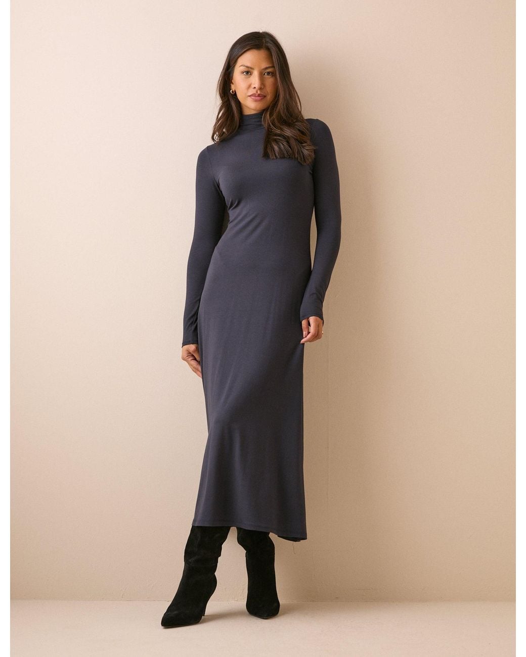 Nobody's Child Blue High Neck Jersey Lainey Midi Dress